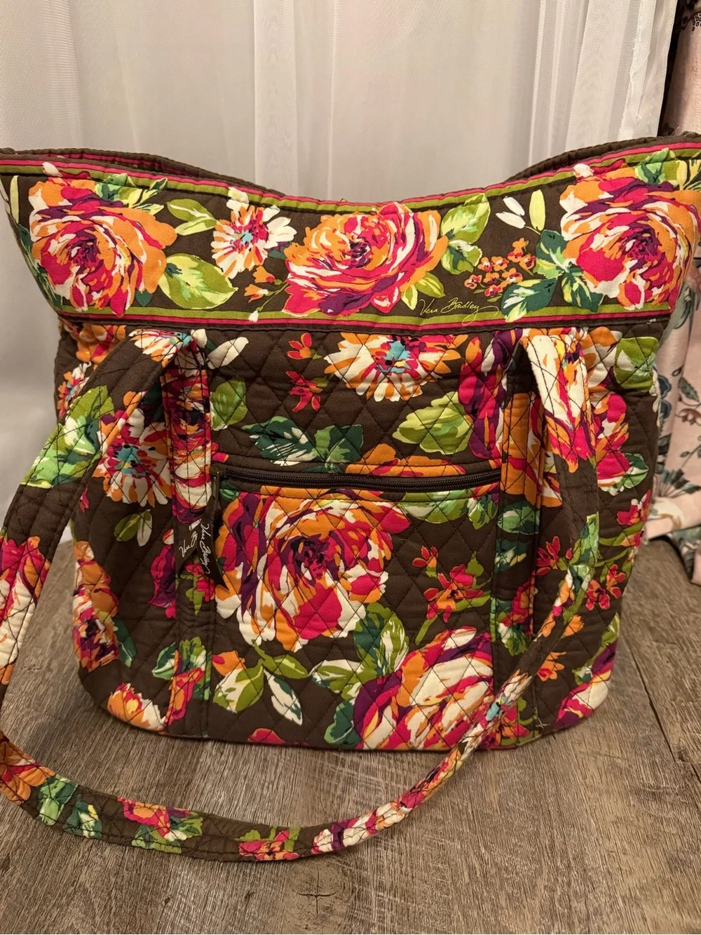 Rare Retired Vera Bradley “English Rose” Quilted Classic Toggle Tote